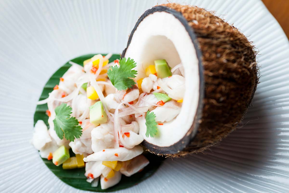 House of Ho, 55-59 Old Compton Street, London W1D 6HW, tel 020 7287 0770, Seafood Ceviche, Mangosteen Coconut Dressing, Truffle Oil